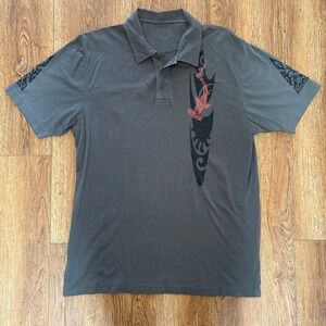 Crazy Shirts Tribal Shark Polo Shirt Mens XL Gray Pima Cotton Graphic Surf Skate